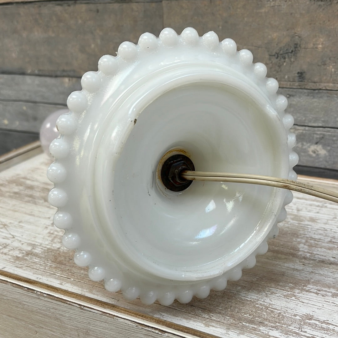 Vintage Hobnail Milk Glass Electric Table Lamp