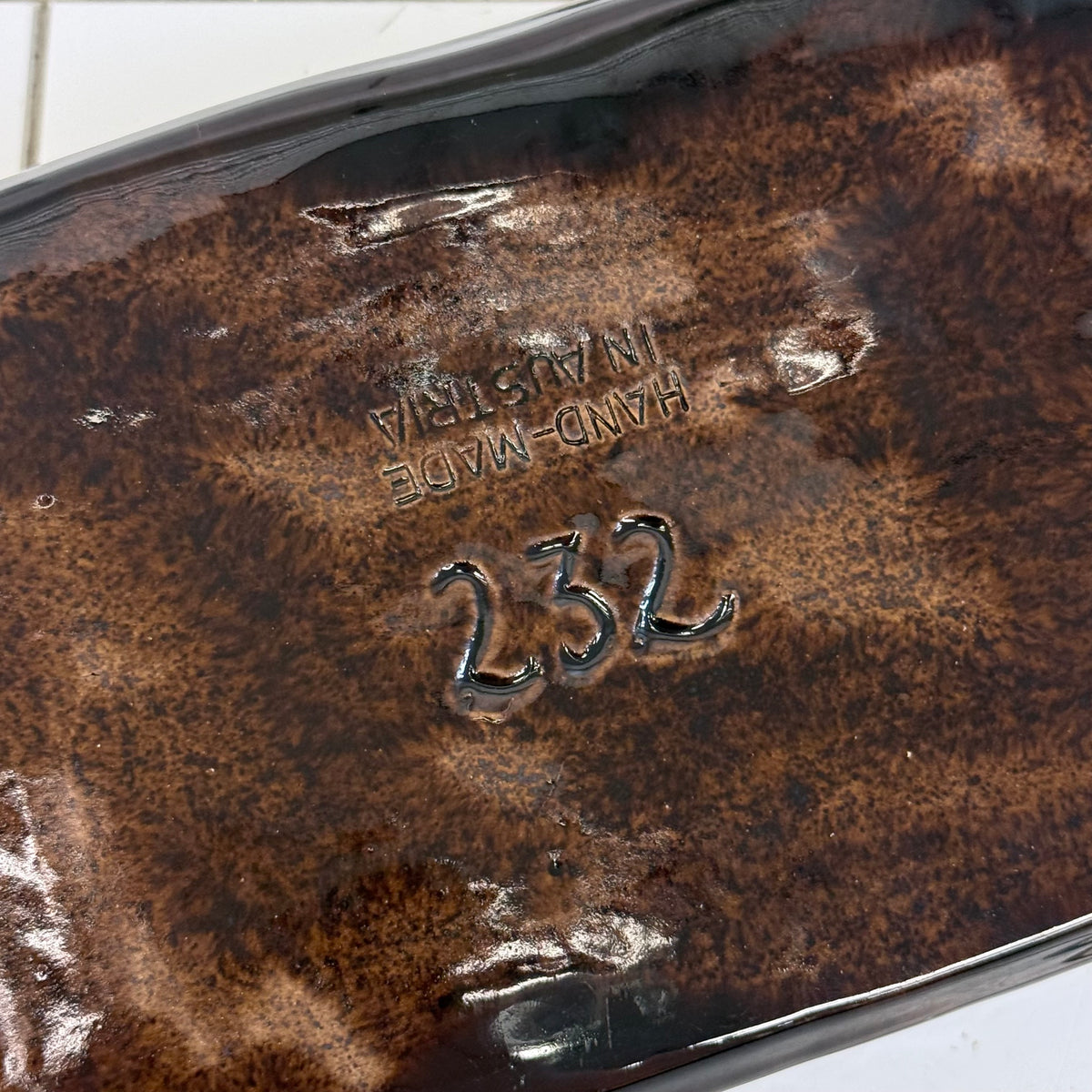 Austrian Art Pottery Drip Glaze Oval Tray Leaf Handles