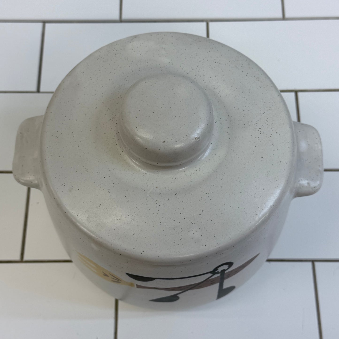 West Bend Stoneware Fork Lidded Kitchen Crock Canister 1970s