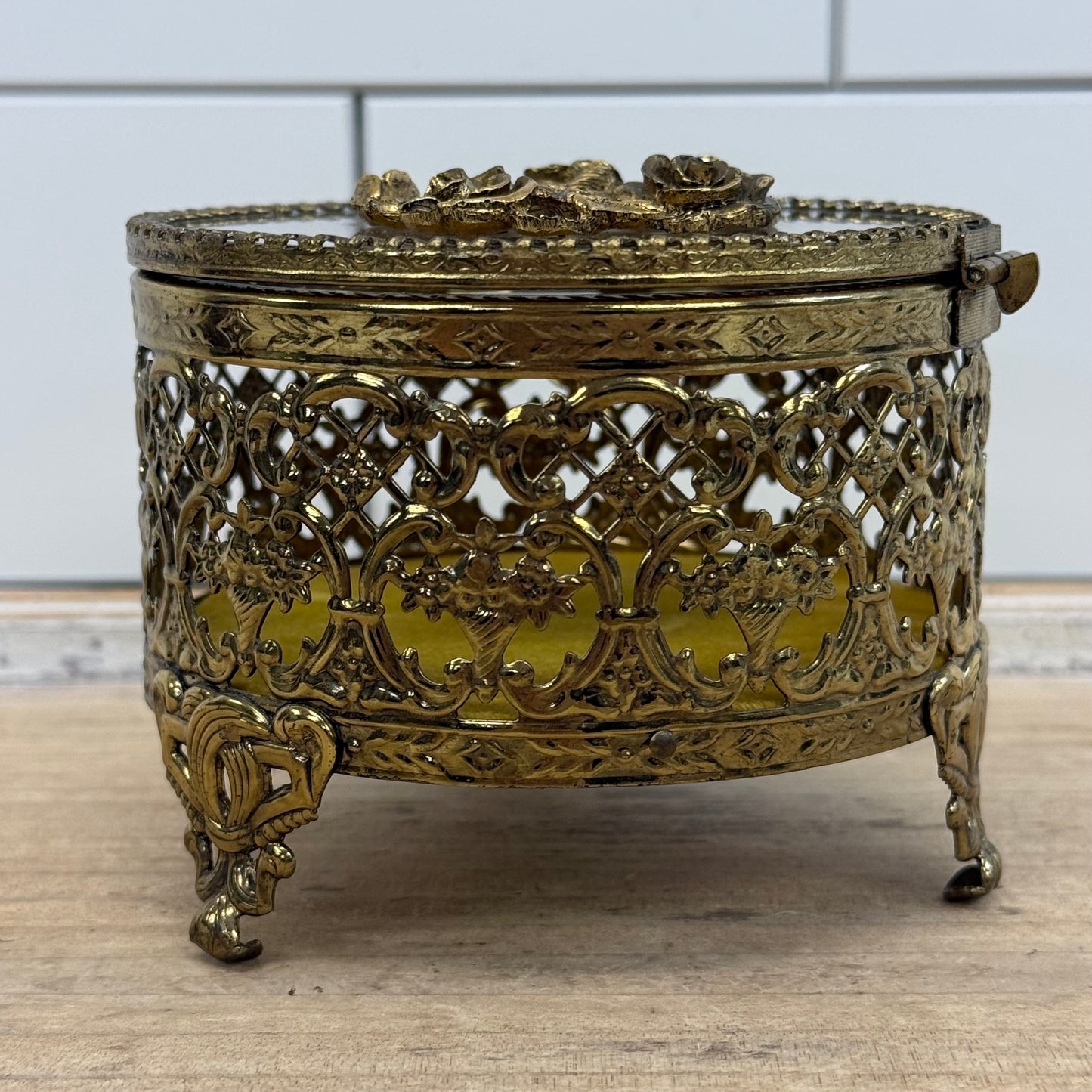 Hollywood Regency Filigree Rose Jewelry Casket Box