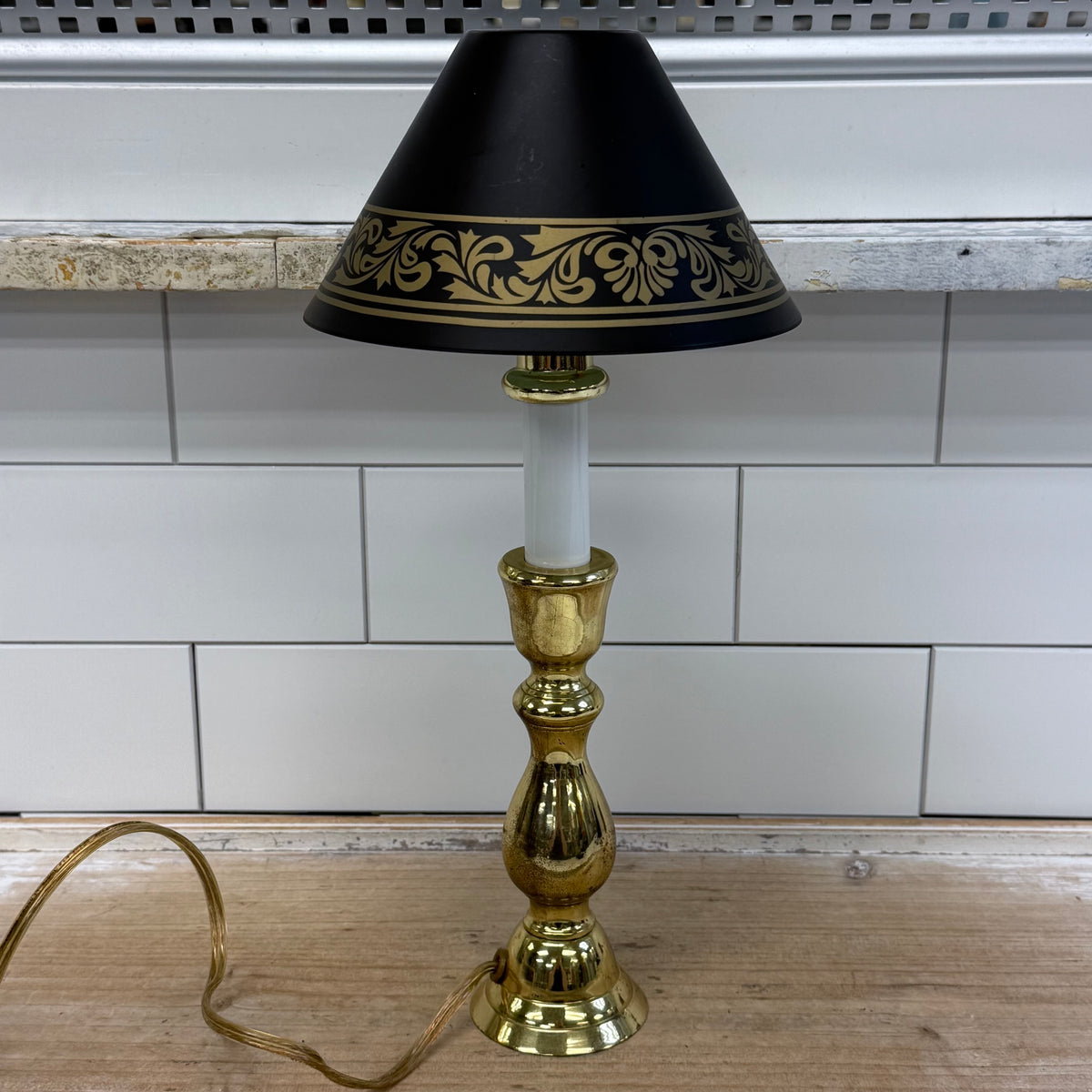 Hampton Brass Table Lamp Black Tole Shade 1990s