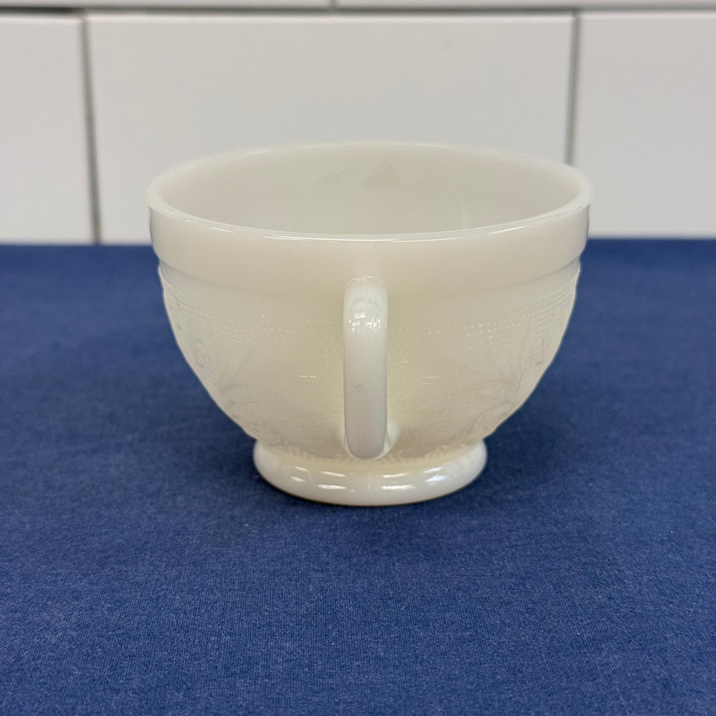 Anchor Hocking Milk Glass Punch Bowl & 10 Cup Set 1960s