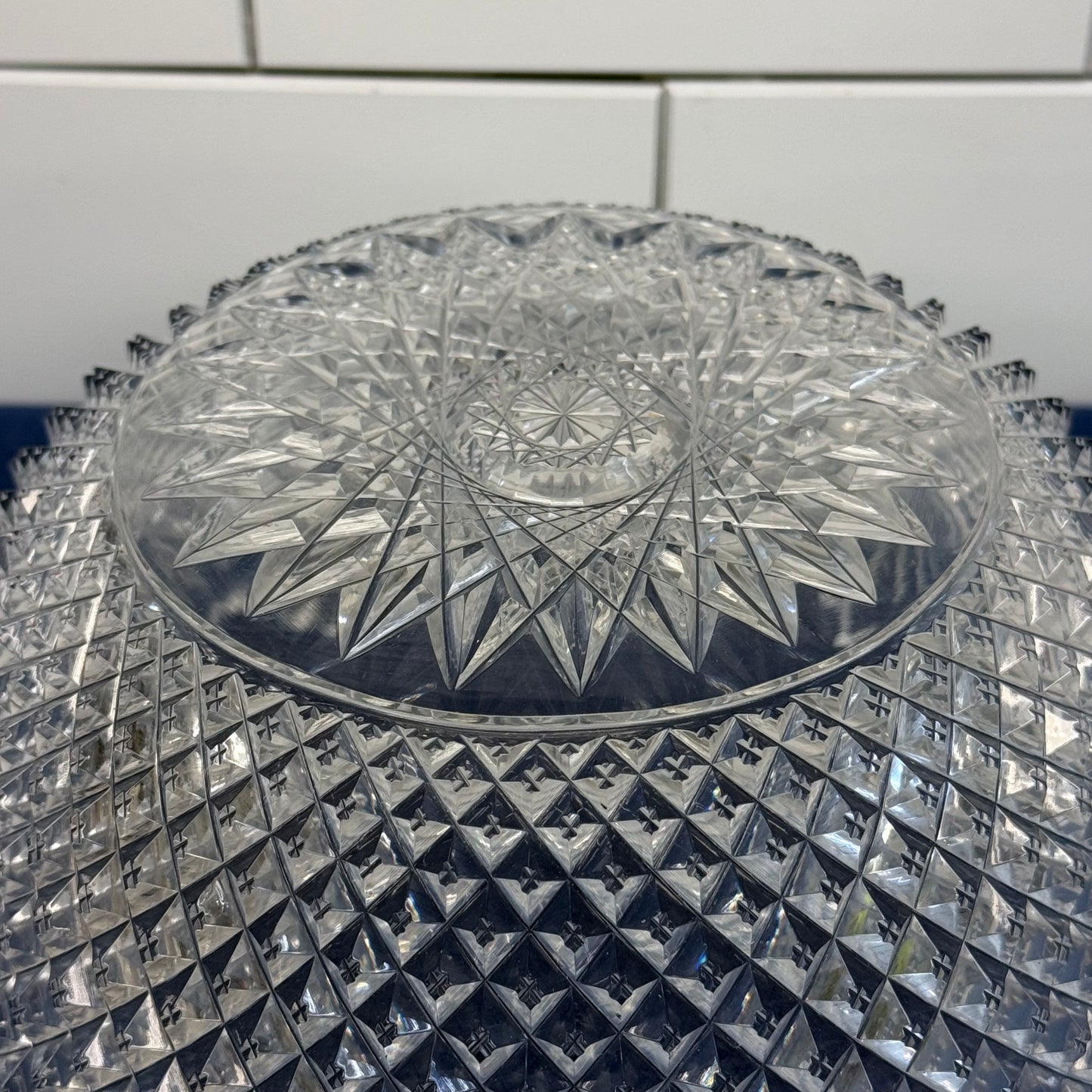 ABP Cut Crystal Bowl Diamond & Fan Pattern c1890-1915