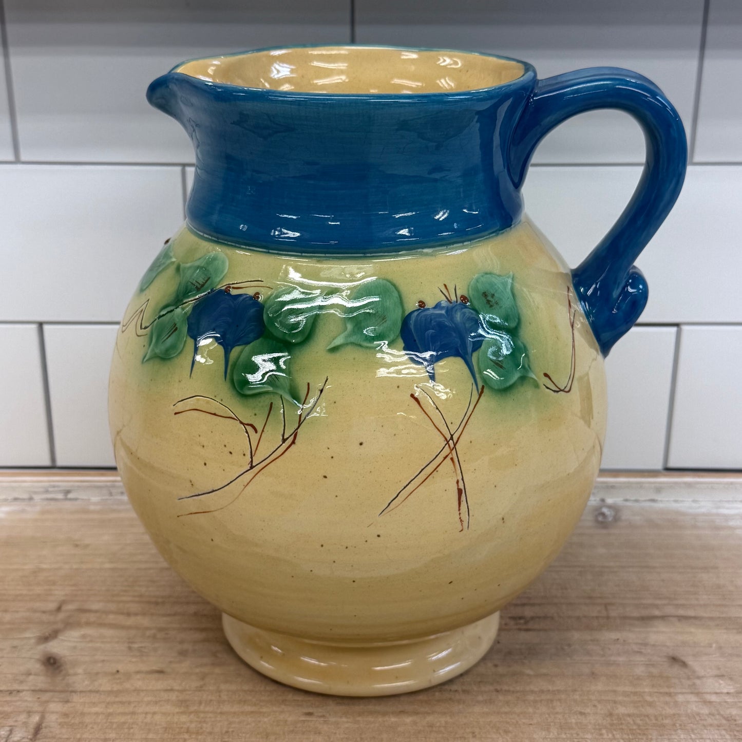 Vintage European Style Floral Art Pottery Pitcher, 1920s–1940s
