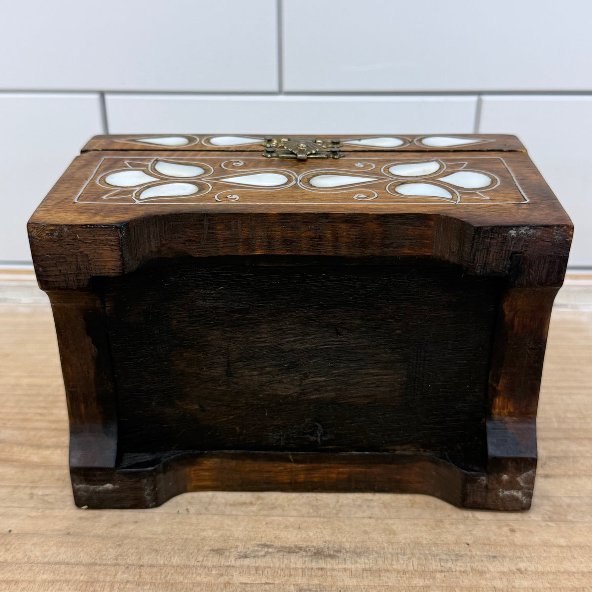 Wood Mother of Pearl Inlay Jewelry Trinket Box