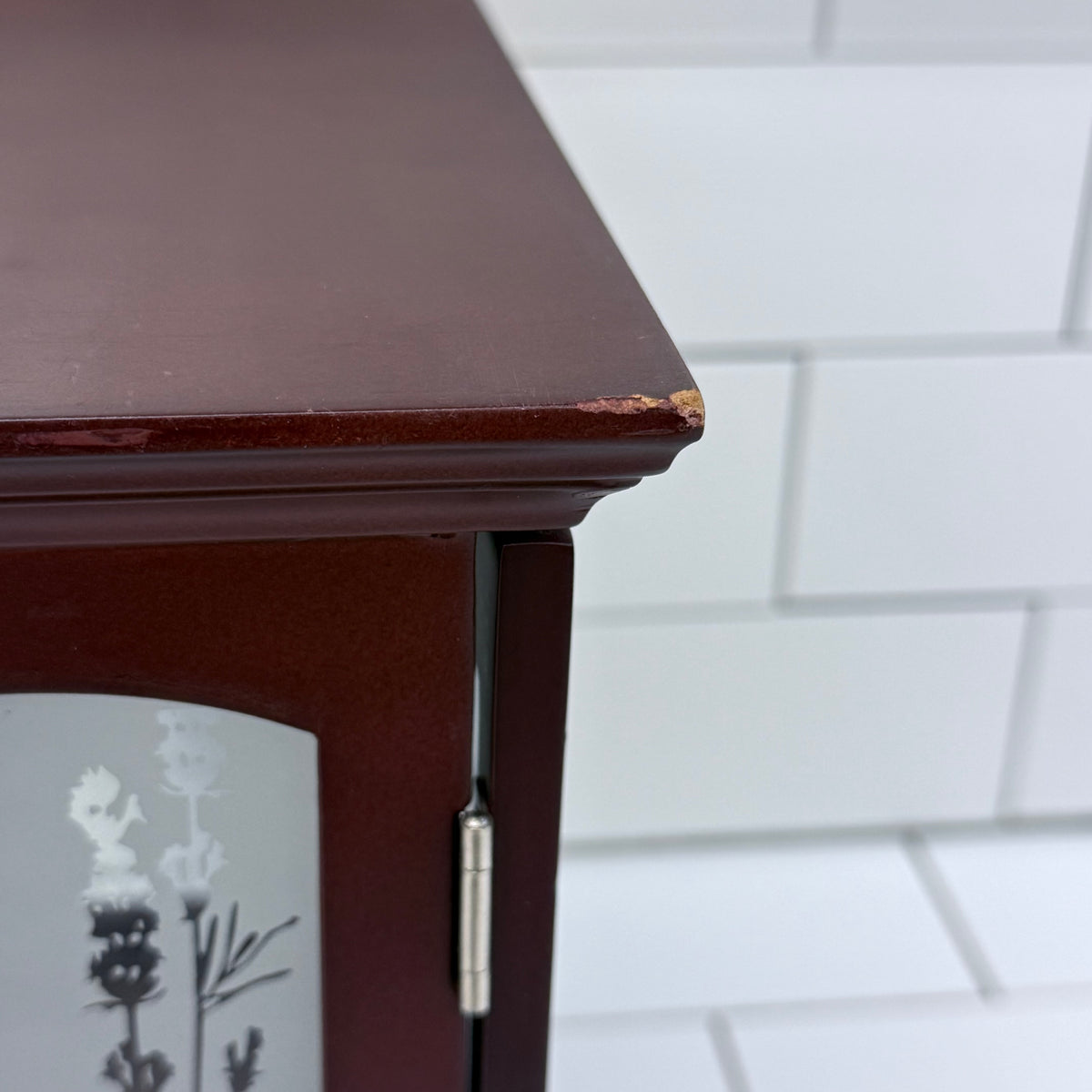 Curio Cabinet Floral Frosted Glass Trinket Shelf
