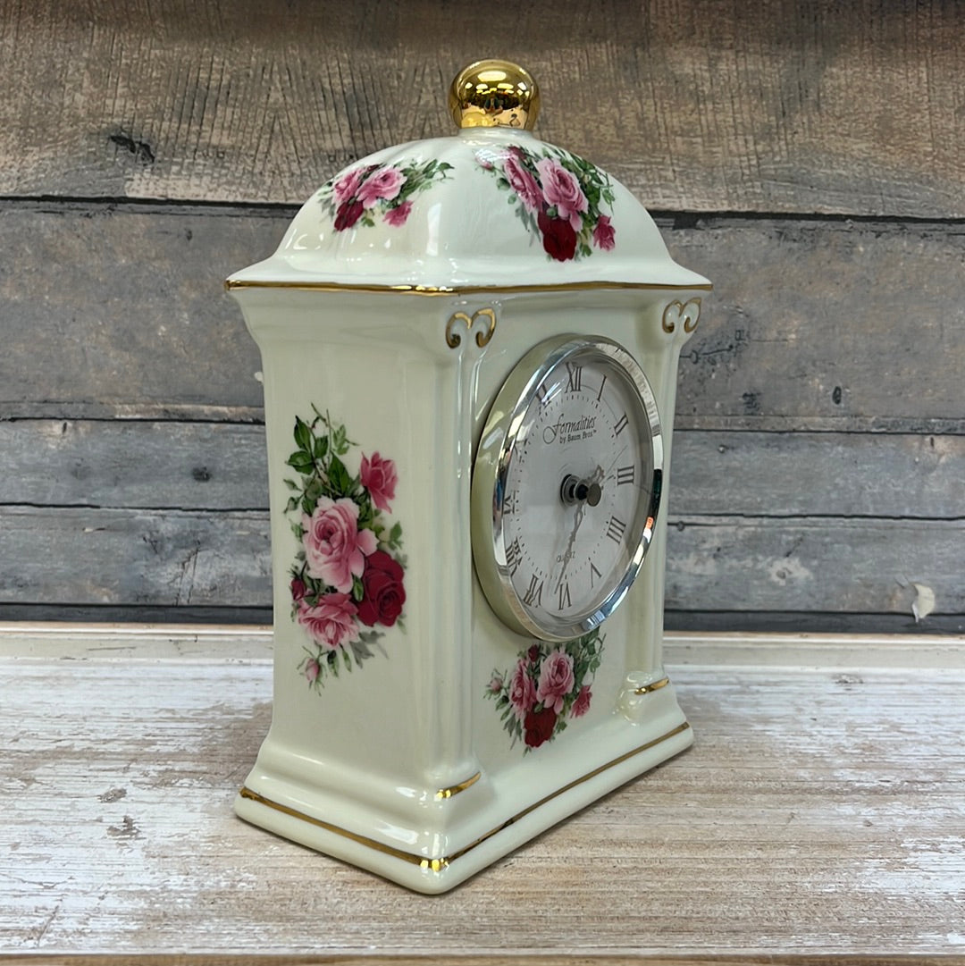 Formalities by Baum Bros. Victorian Rose Porcelain Clock