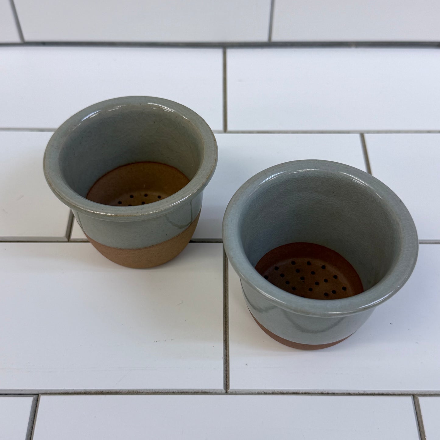 Chinese Celadon Glaze Stoneware Tea Cup & Infuser Set of 2