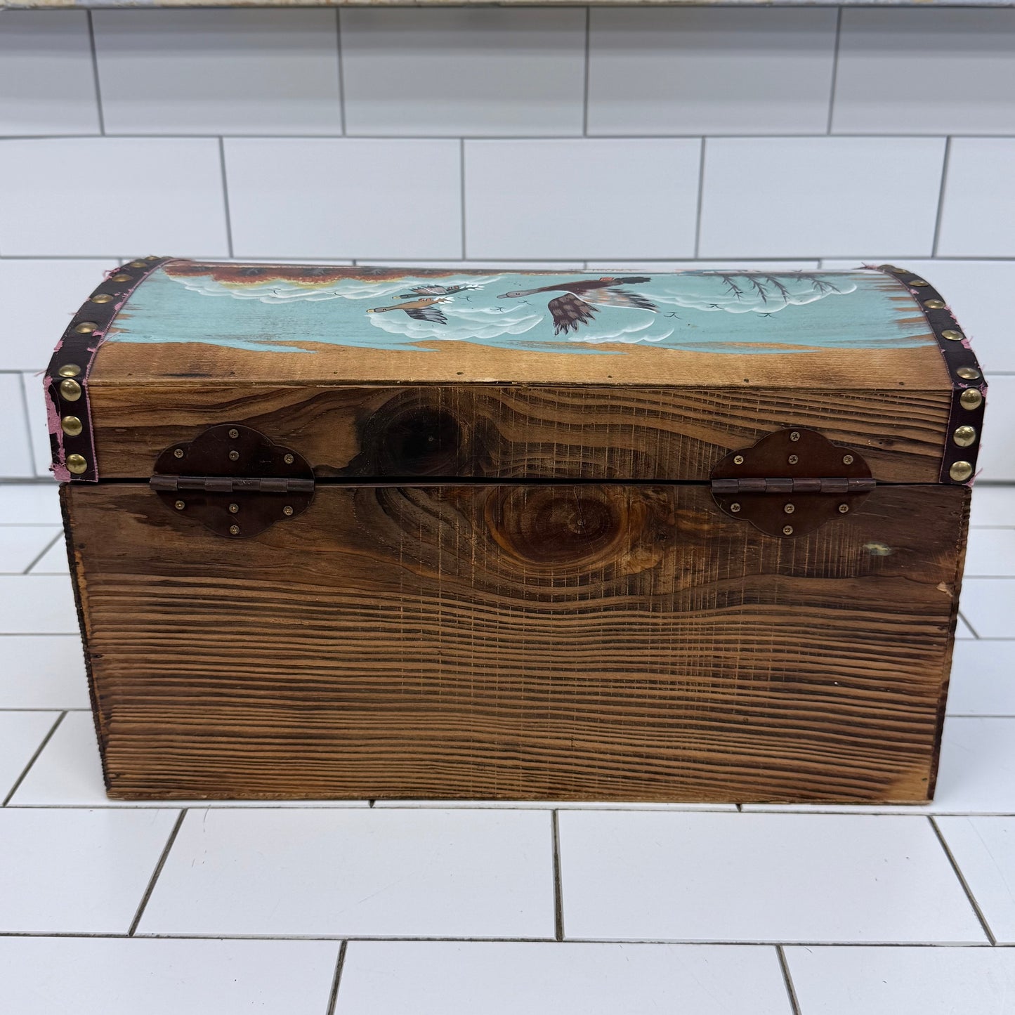 Hand Painted Duck Hunting Wooden Treasure Chest Storage Box Rustic