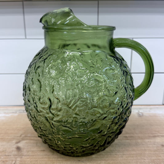 Anchor Hocking Lido Milano Avocado Green Glass Pitcher 1970s