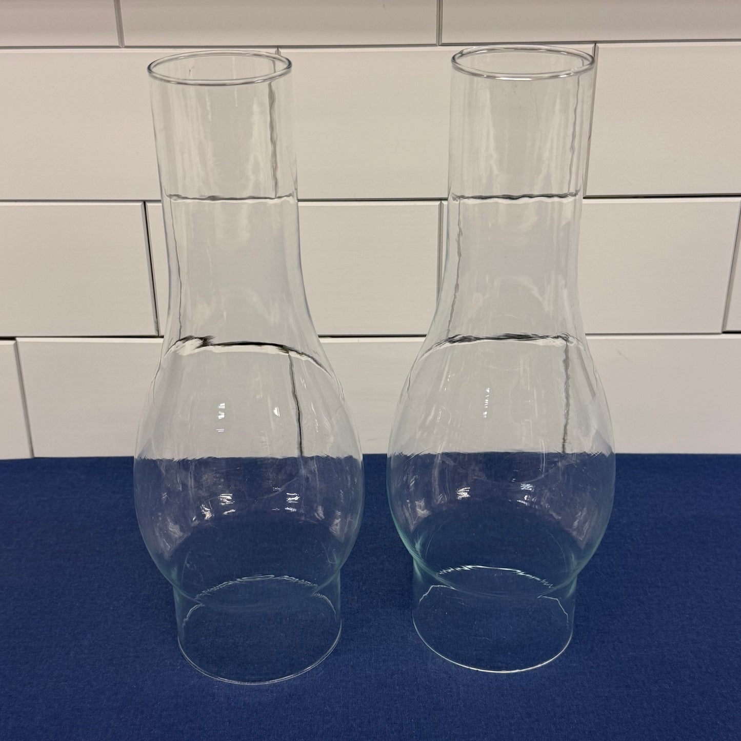 Electrified Glass Oil Hurricane Lamps with Chimneys Set of 2