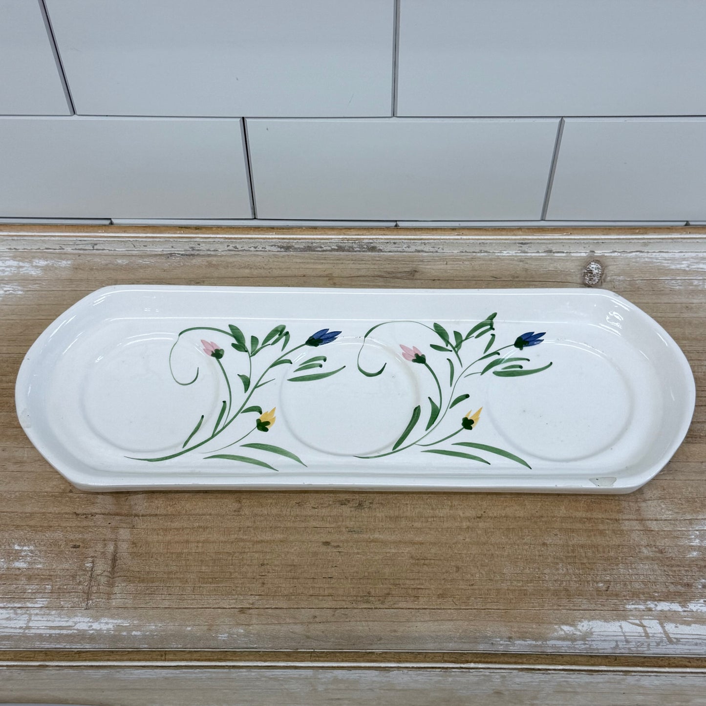 Hand Painted Floral Planter Pots & Tray Set Ceramic Garden Decor