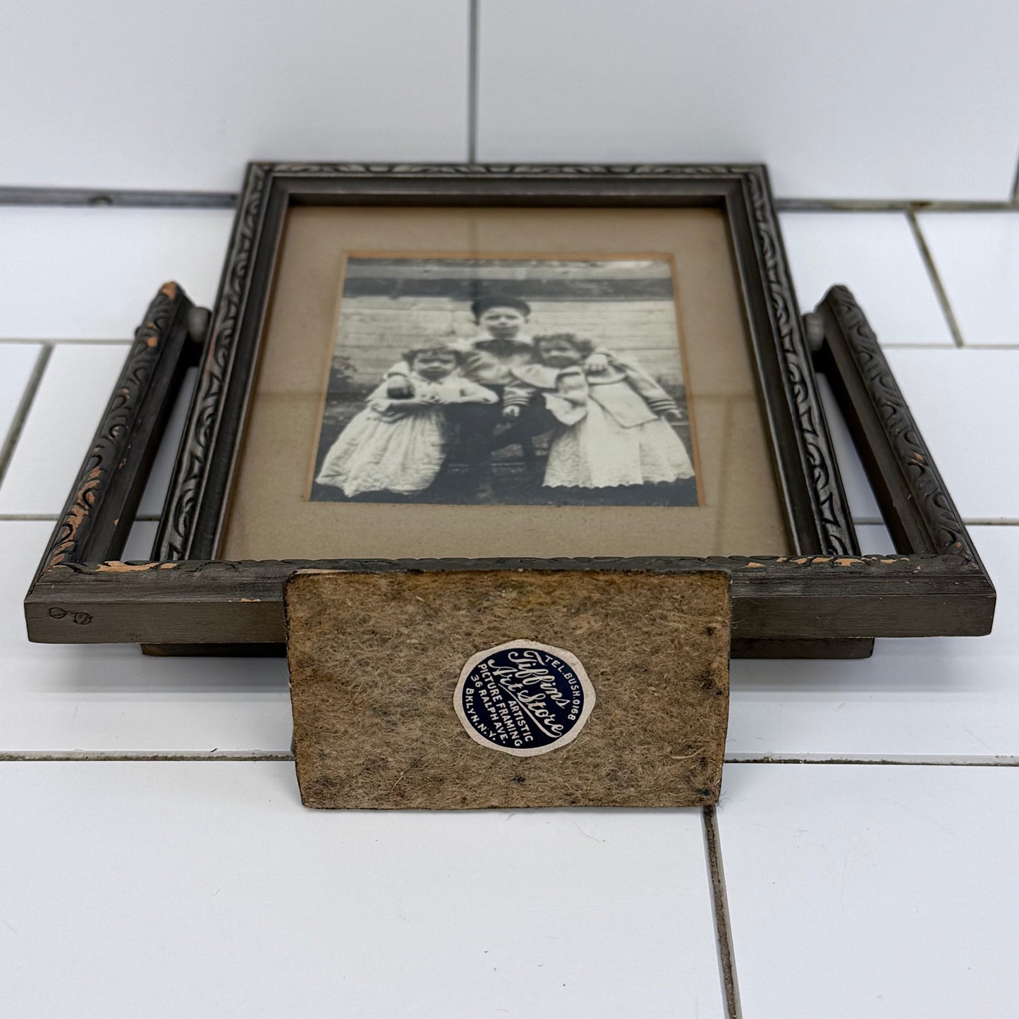 Antique Art Deco Picture Frame with Vintage Family Photo 1920s