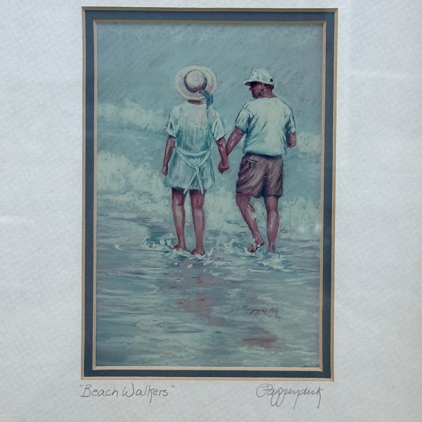 Barbara Pappendick Beach Walkers Framed Art Print, Signed 1994