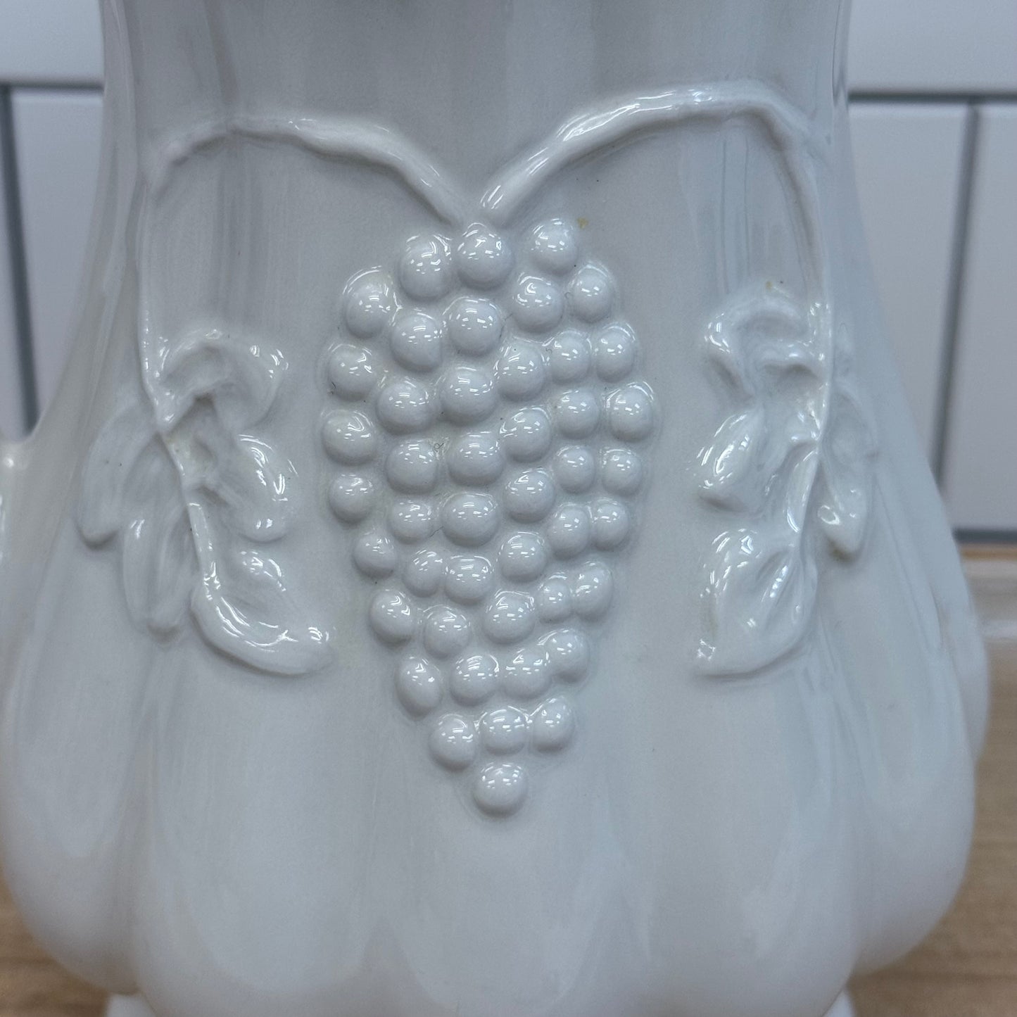 Red Cliff Embossed Grape Ironstone Pitcher White Harvest Vase