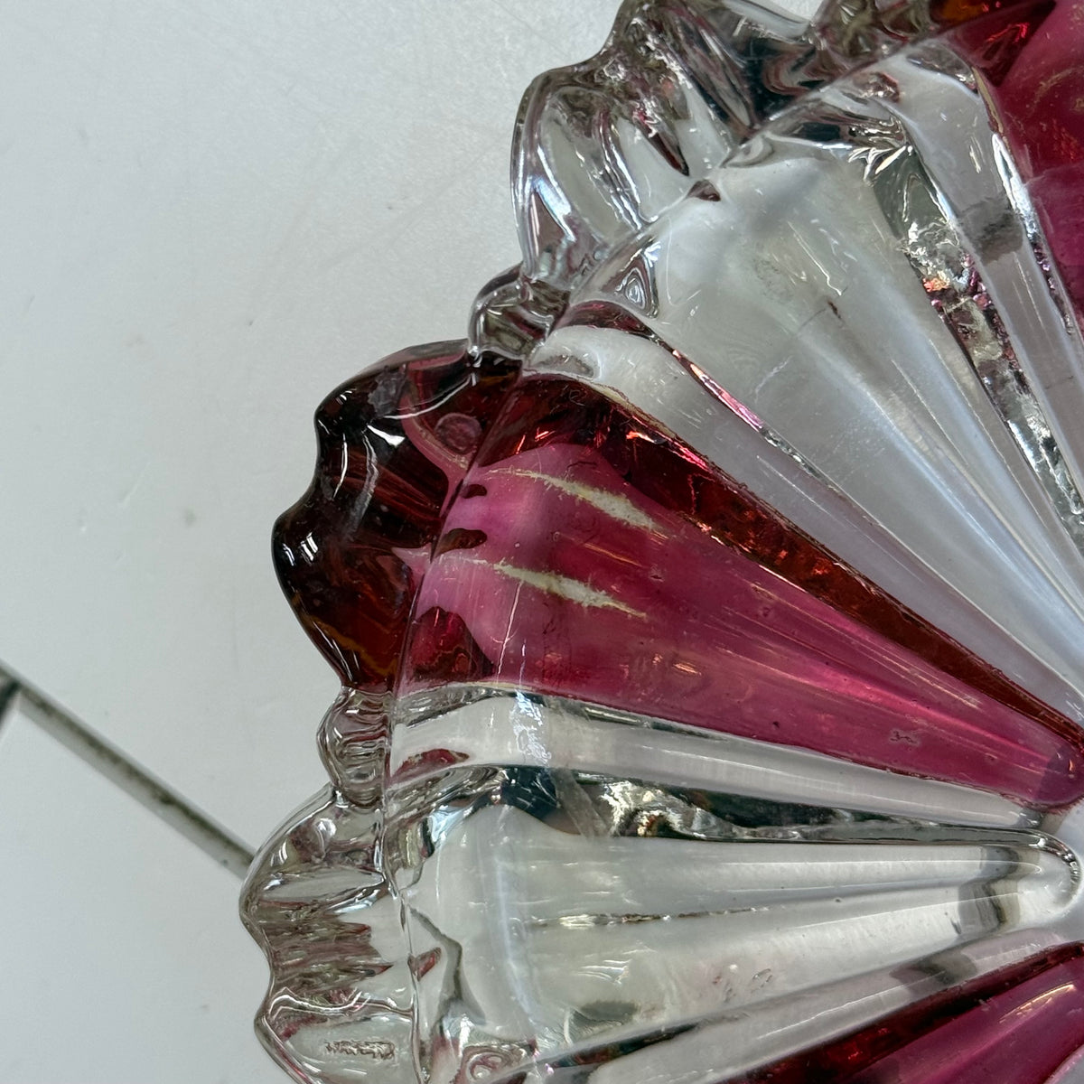 Pink & Clear Glass Scalloped Dishes Set of 4 Vintage 1960s