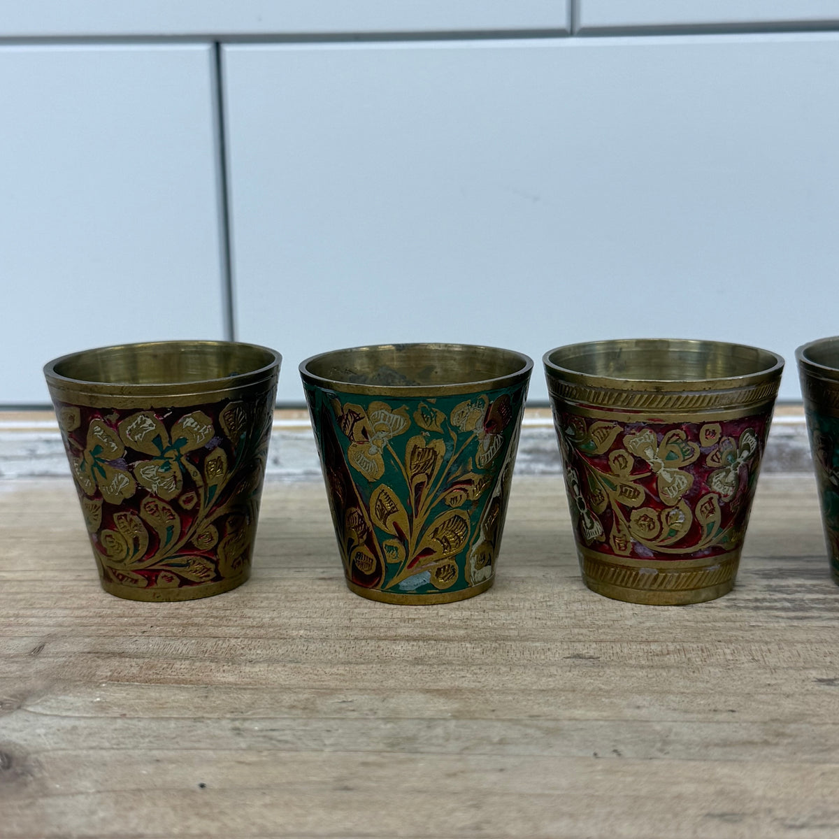 Indian Brass Floral Shot Cups Set of 6