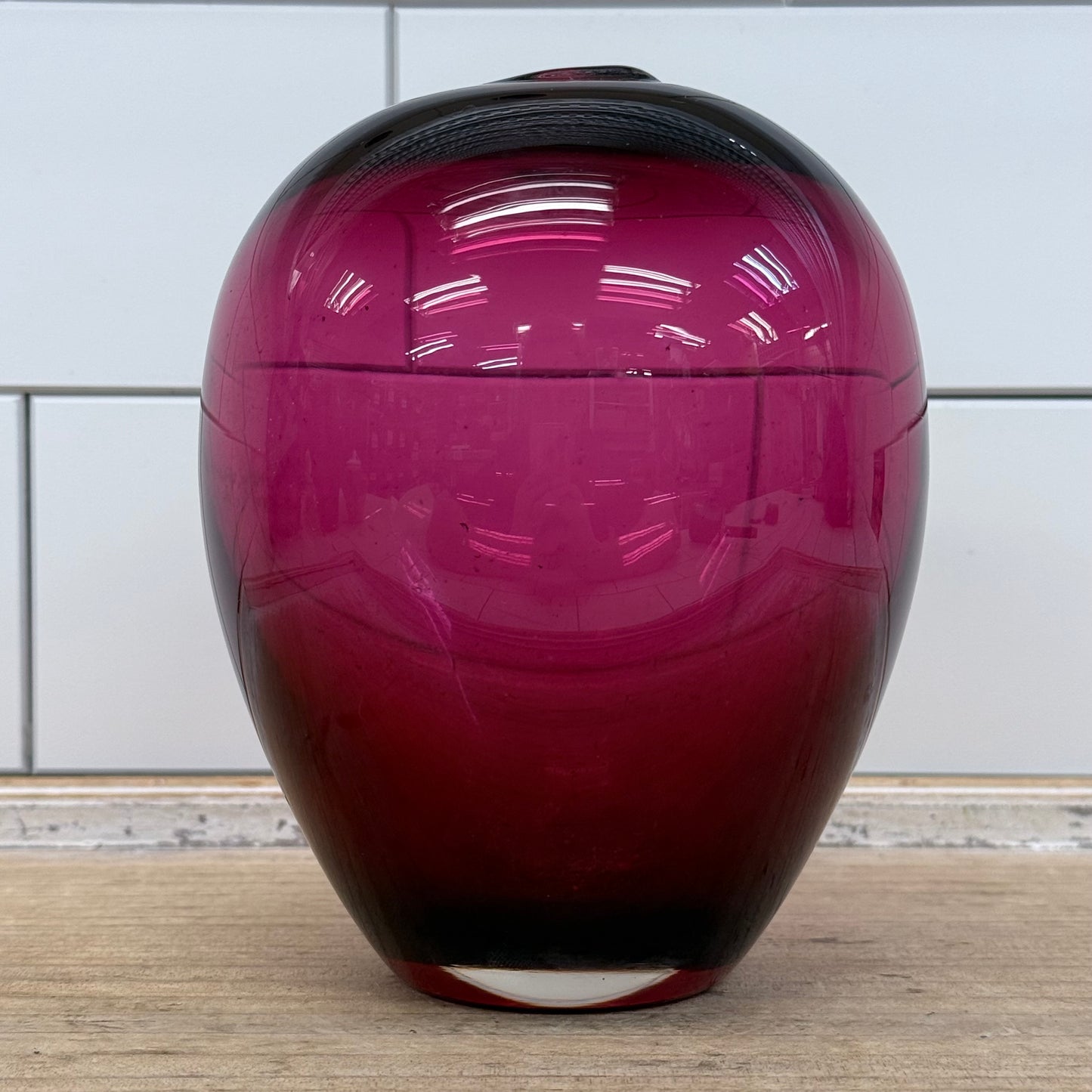 Hand Blown Cranberry Amethyst Art Glass Lidded Jar Vintage