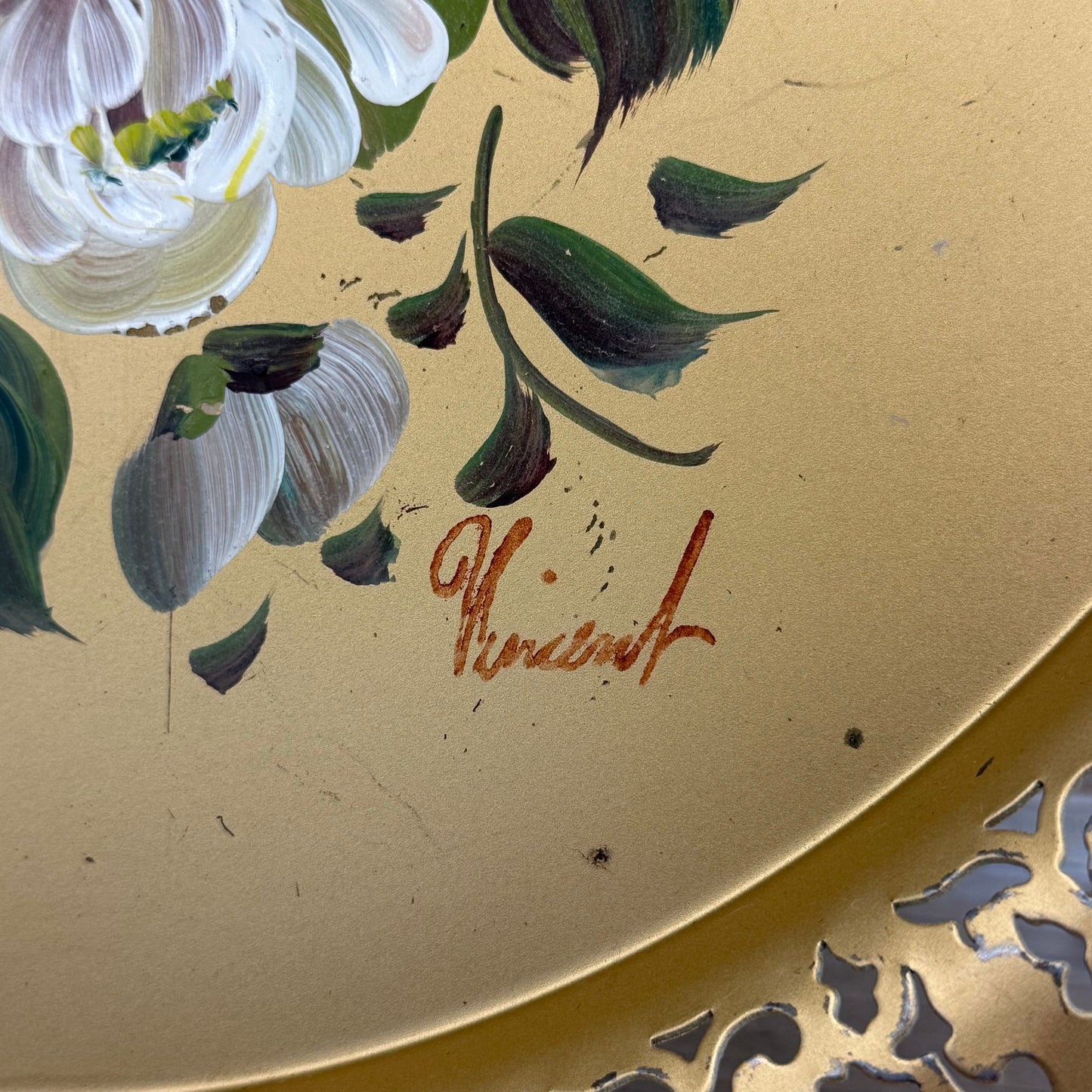 Vintage Nashco Hand Painted Floral Toleware Metal Tray 15”