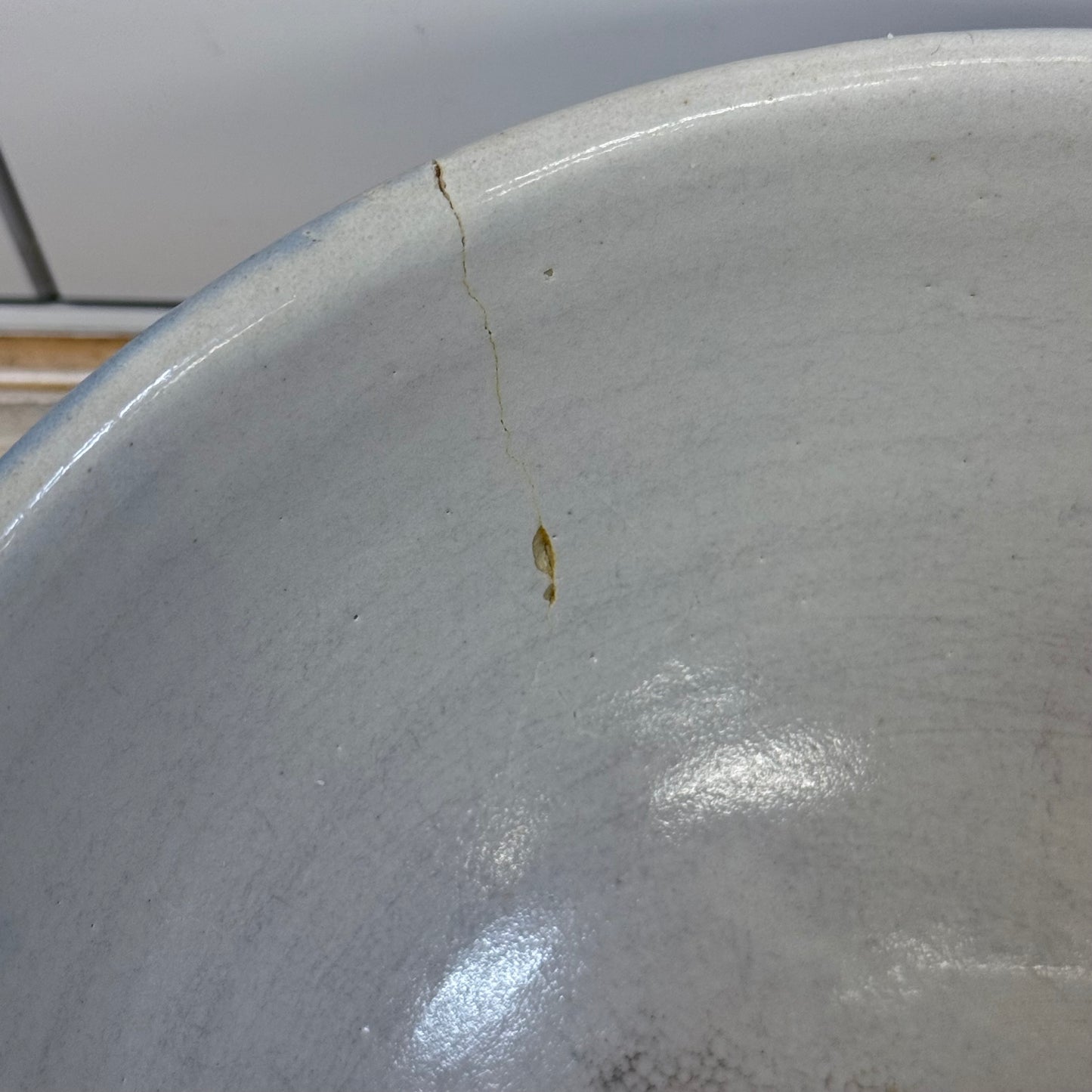 Blue Glazed Stoneware Mixing Bowl #7 1950s