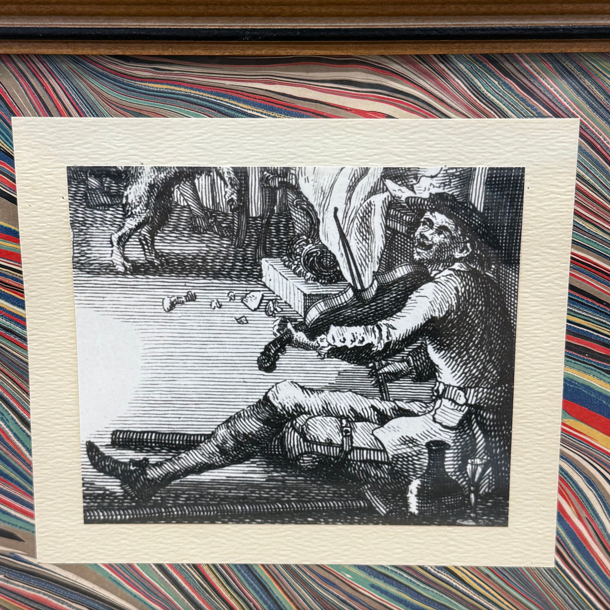 Tavern Fiddler Print with Marbled Paper Mat