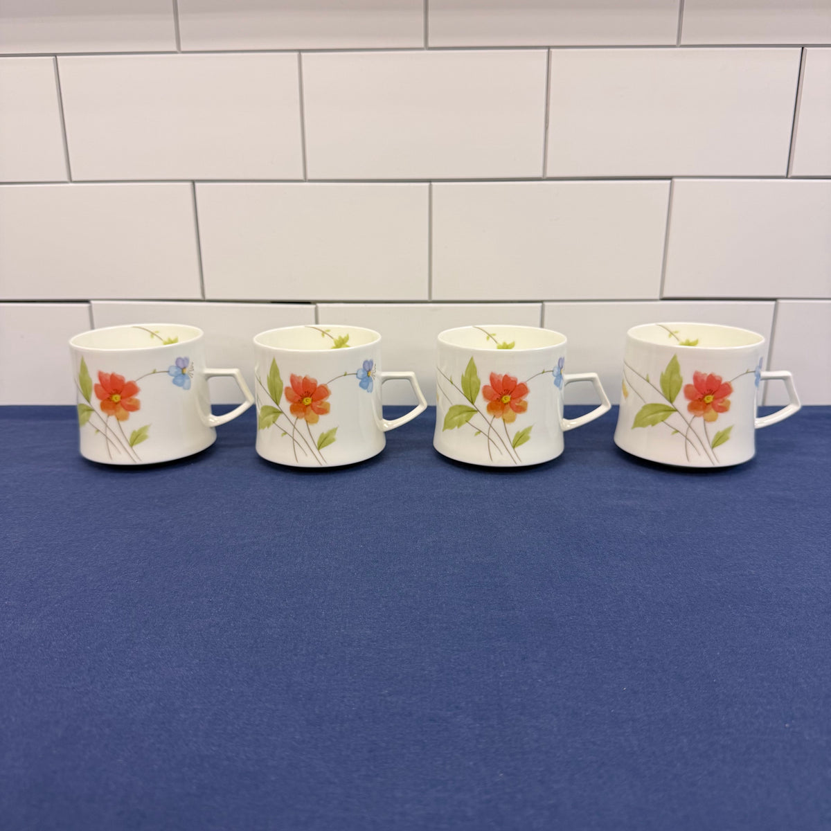 Mikasa Just Flowers Flat Cups Set of 4 Bone China 1980s