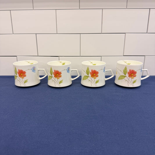 Mikasa Just Flowers Flat Cups Set of 4 Bone China 1980s