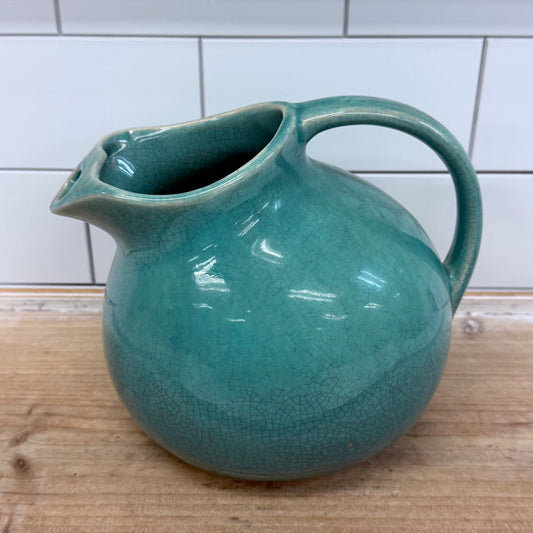 Turquoise Blue Crackle Glaze Ceramic Pottery Pitcher