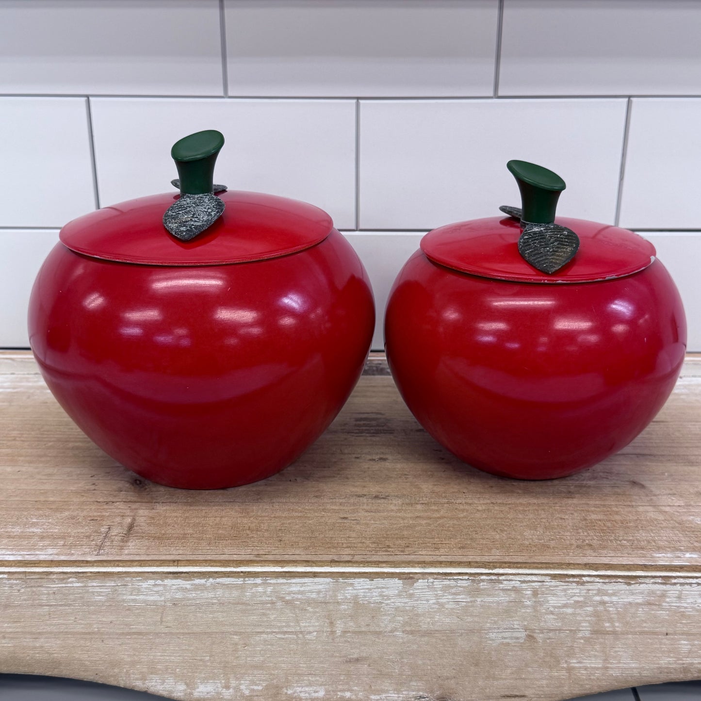 Chrom-Ever Red Apple Aluminum Canisters Set 1960s