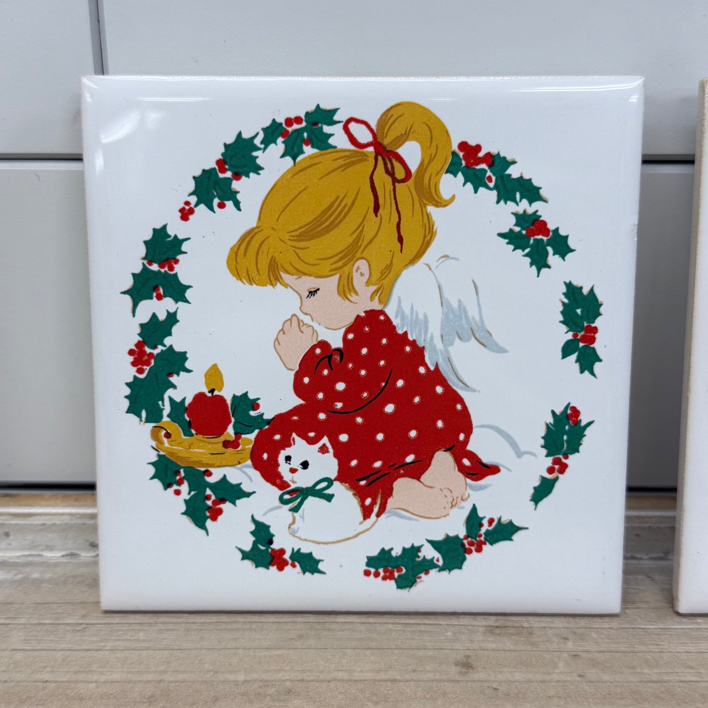 Jasco Christmas Ceramic Tile Trivets, Ceramic Set of 2 1981