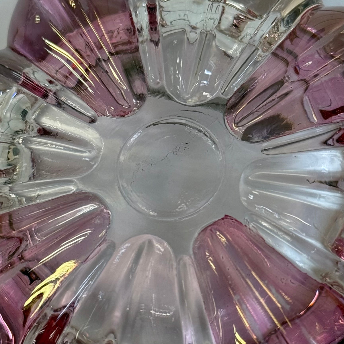 Pink & Clear Glass Scalloped Dishes Set of 4 Vintage 1960s