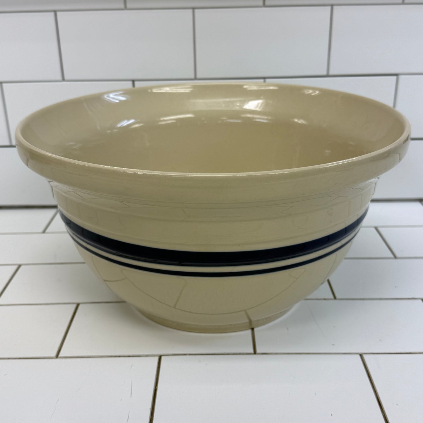 Friendship Pottery Roseville Ohio Blue Band Stoneware Mixing Bowl