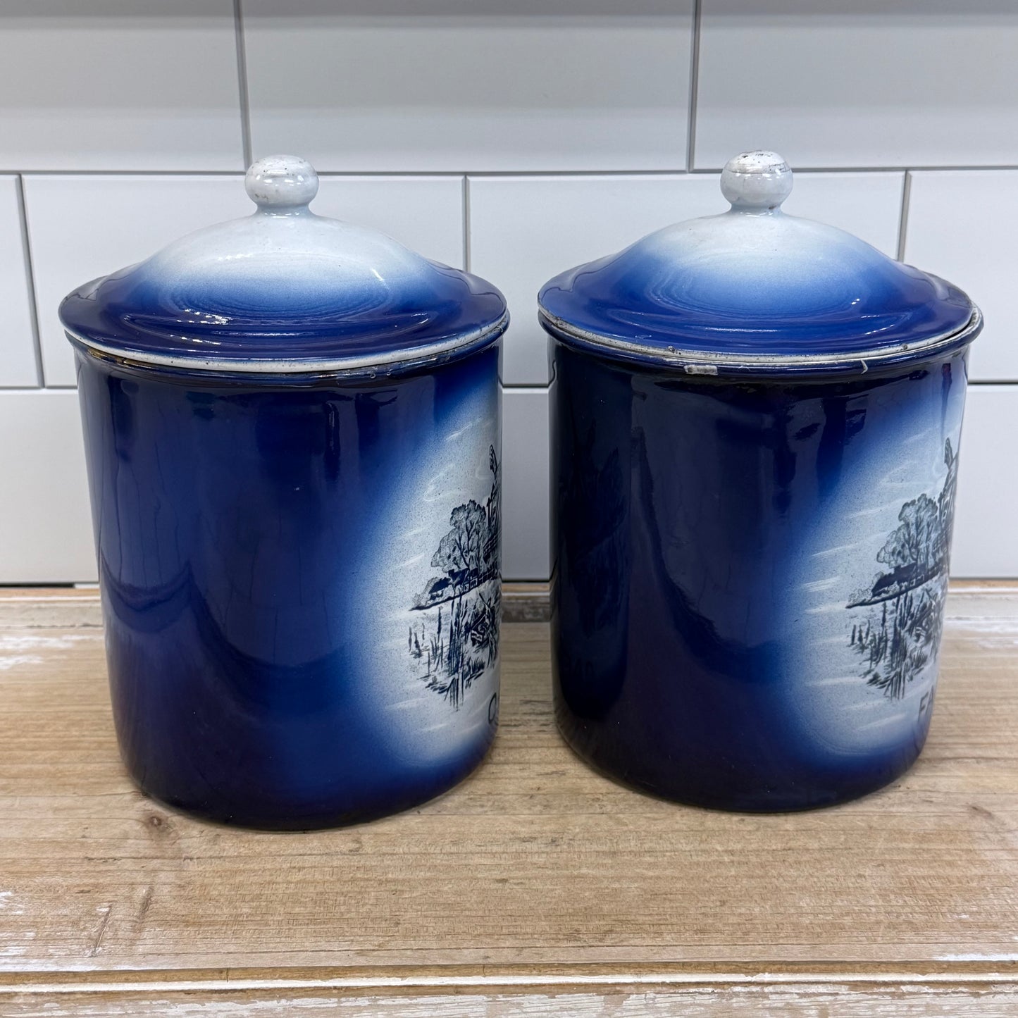 Windmill Enamelware Flour & Coffee Canisters, Set of 2