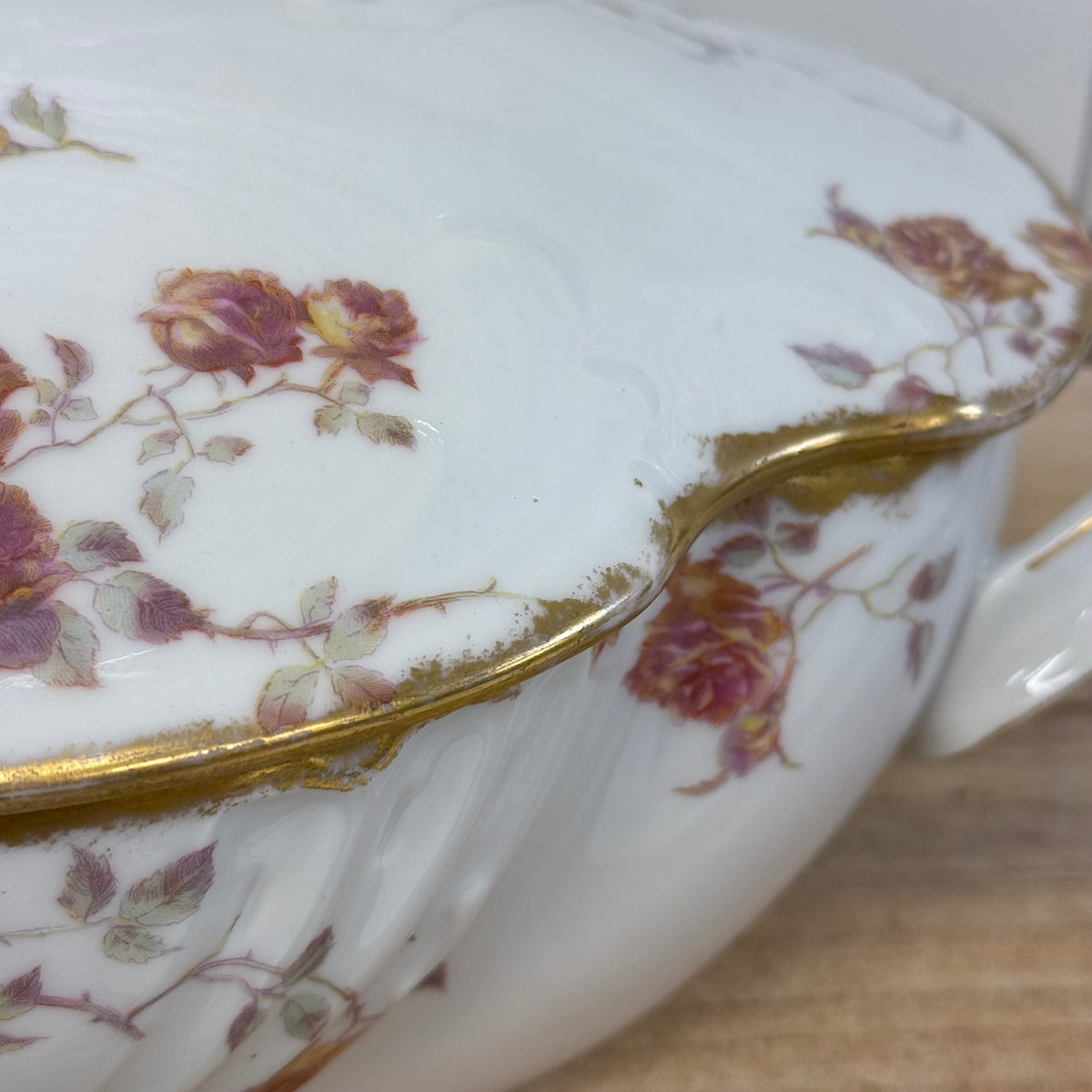 Jean Pouyat Limoges Rose Covered Vegetable Bowl c.1900