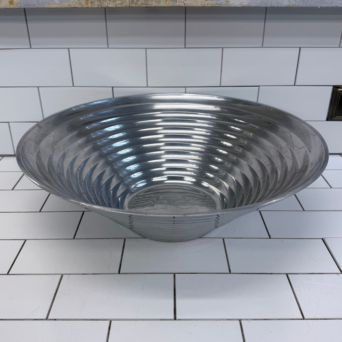 Ribbed Metal Bowl Large Centerpiece 18”