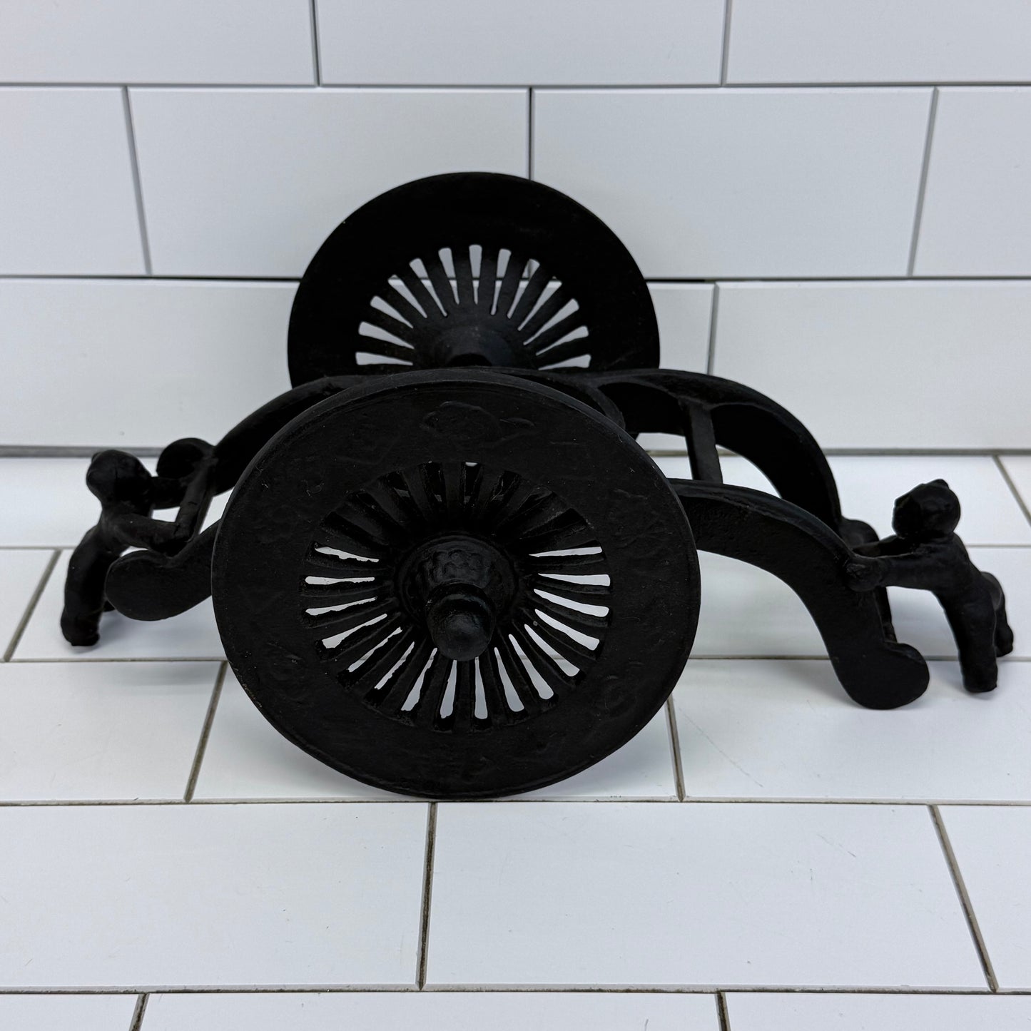 Japanese Cast Iron Rolling Wagon Planter Pot Holder Vintage