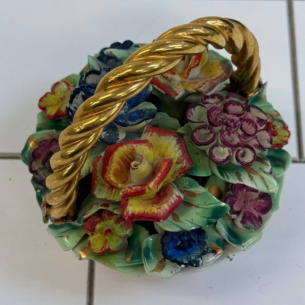 Italian Applied Porcelain Flower Basket Capodimonte Style
1960s