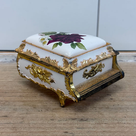 Floral Porcelain Grand Piano Jewelry Music Box Vintage
