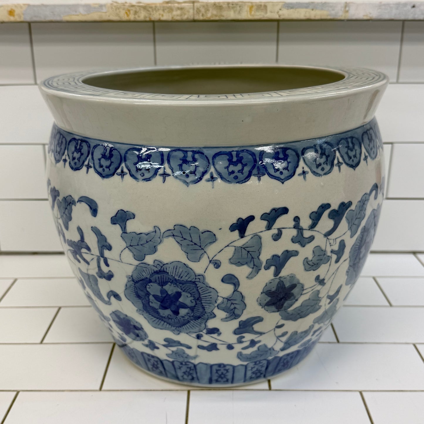 Chinoiserie Blue White Ceramic Planter Cachepot Floral Pot