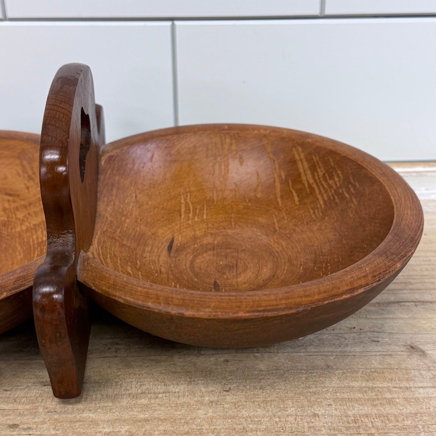 Woodcraftery Handled Double Wooden Serving Bowl Server
