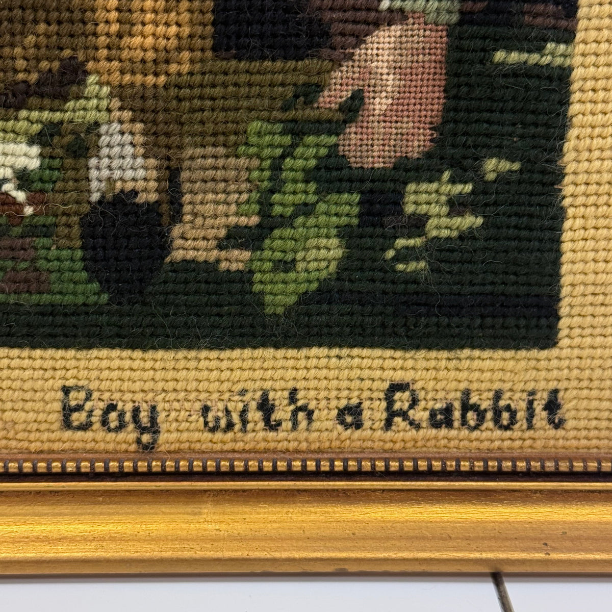 Raeburn Boy with a Rabbit Framed Needlepoint Portrait Art