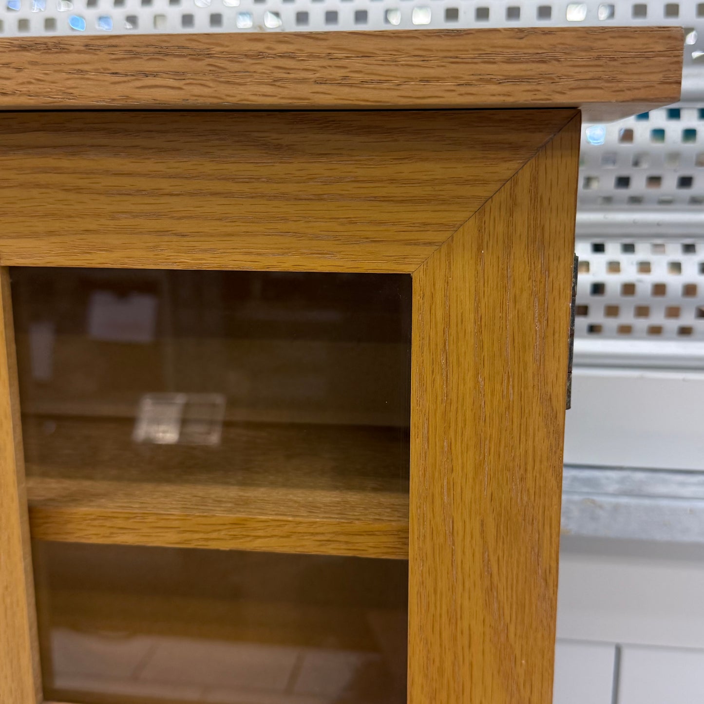 Wall Mounted Oak Curio Cabinet Glass Display Case Windowpane Door