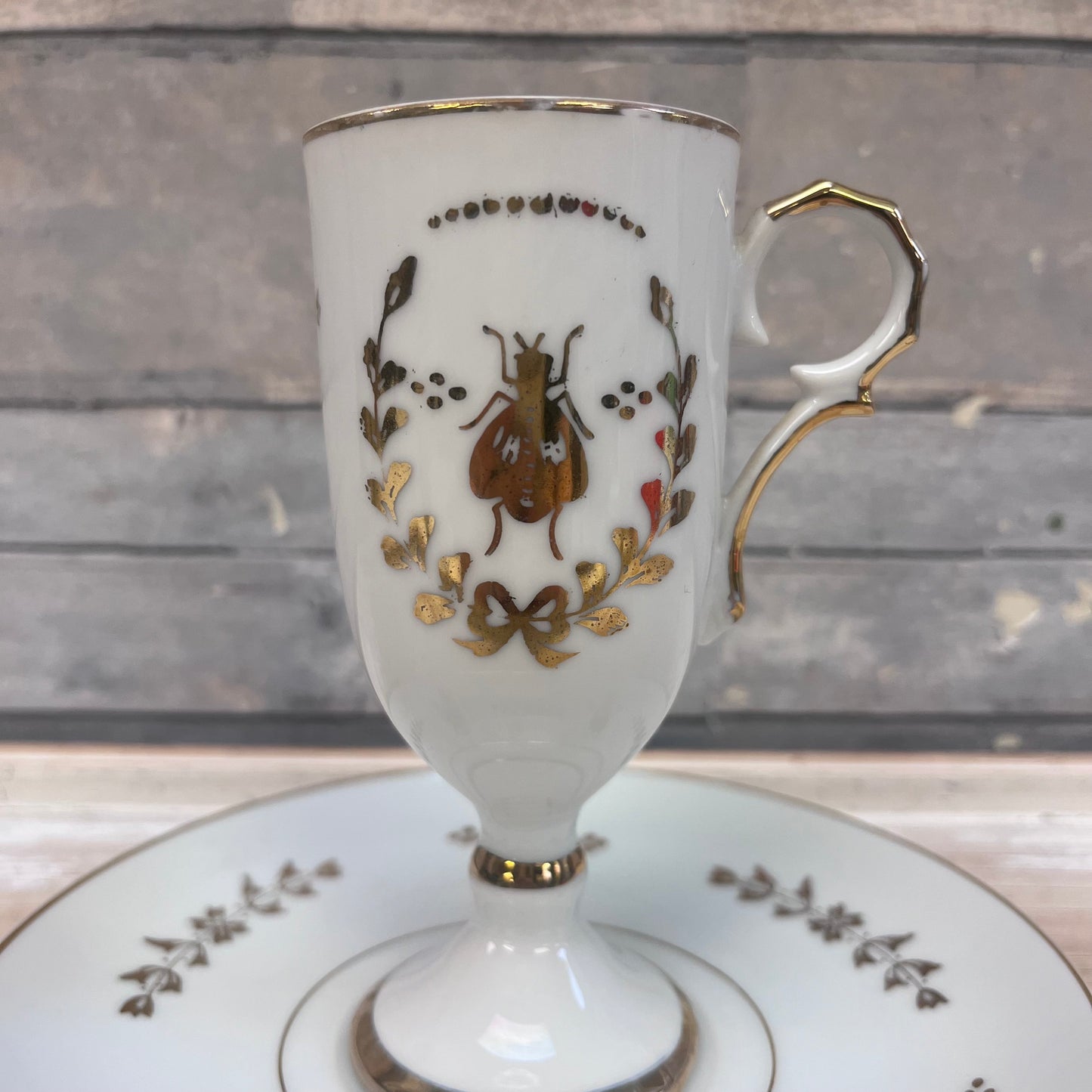 ISCO Honeybee Gilded Porcelain Cup & Saucer, Set of 4