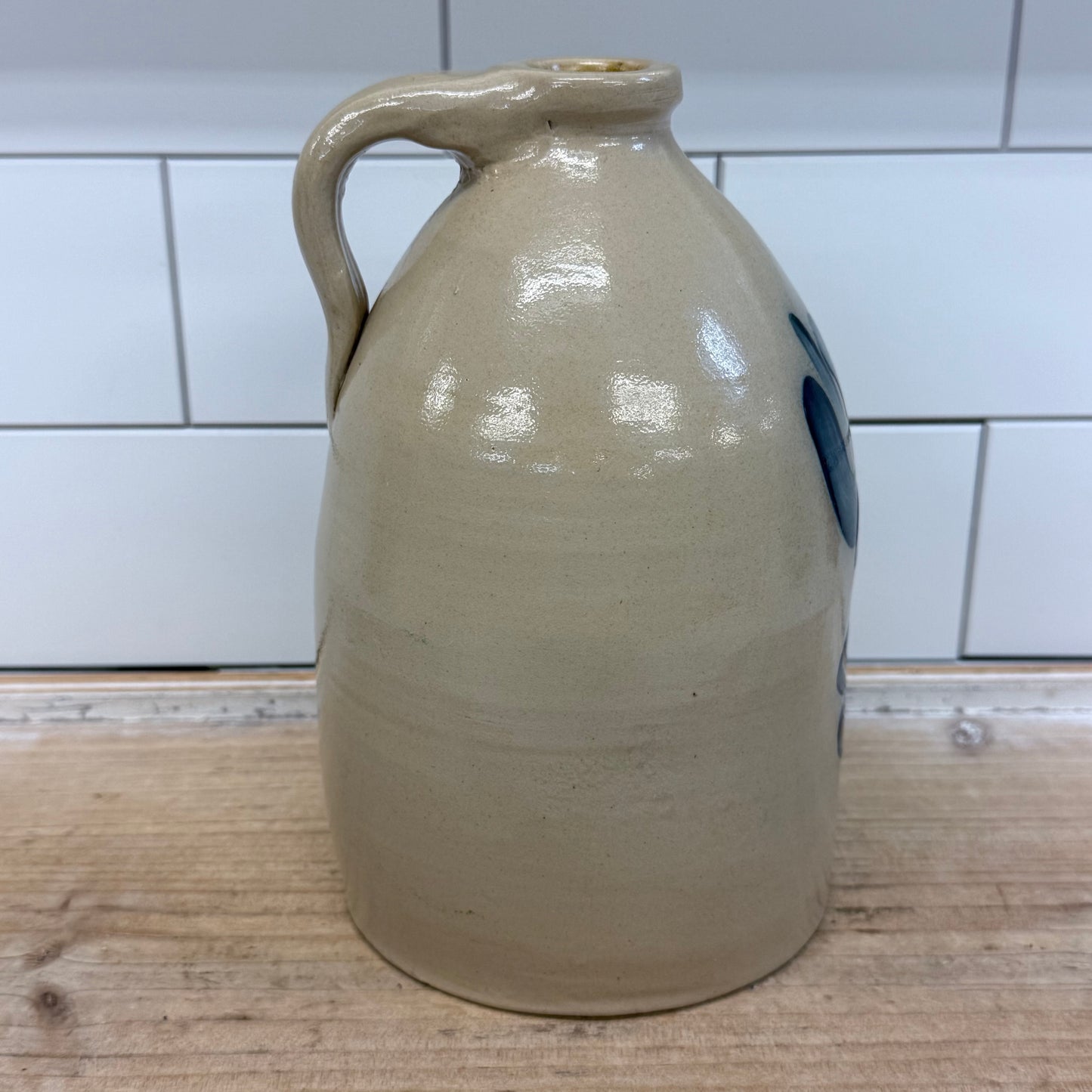 Studio Art Pottery Floral Stoneware Handled Jug Signed