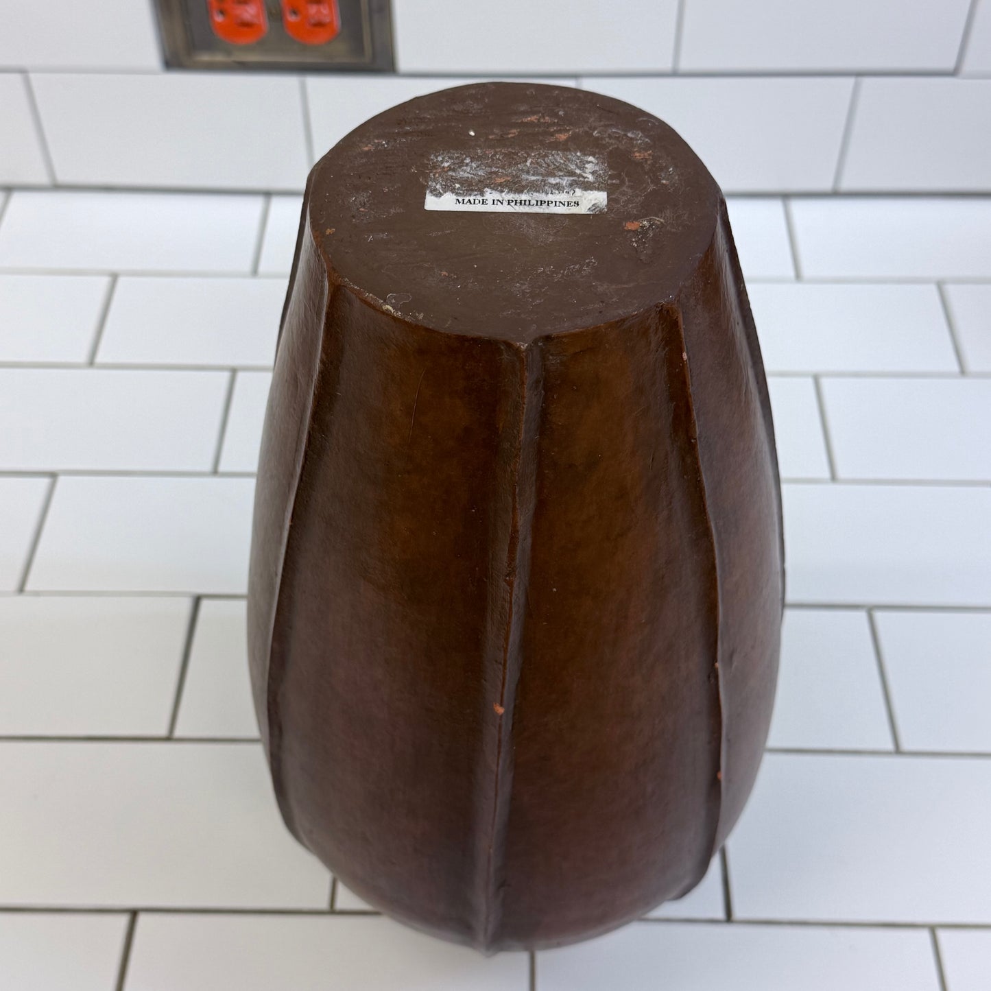 Hand Carved Philippine Wood Vase with Rattan Collar Decorative Vase