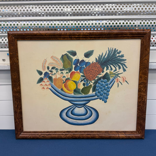 Mid-Century Folk Art Fruit Still Life Framed Theorem Style Print