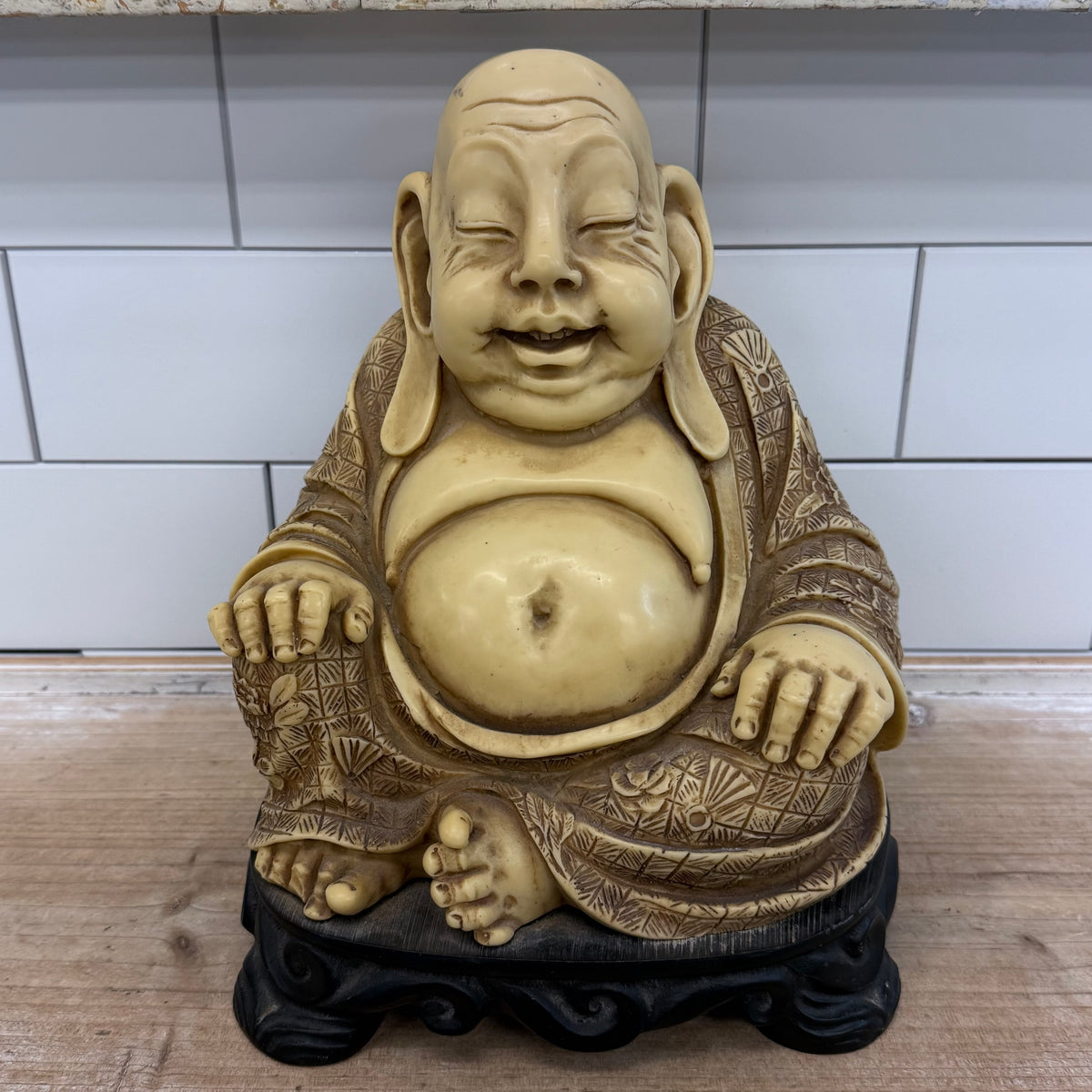 Laughing Buddha Resin Composite Statue Heavy Base