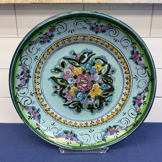 Hand Painted Floral Dish Signed Mediterranean Decor