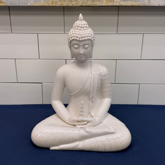 White Ceramic Buddha Statue Meditation Figurine Home Decor