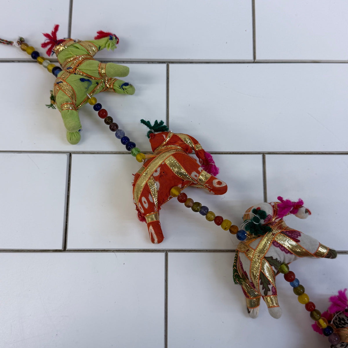 Elephant Door Hanging Fabric Glass Beads & Bell Decor